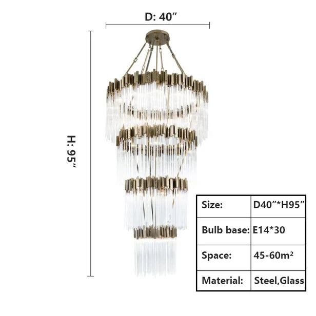 Large Elegant Multi-layers Glam Glass Chandelier for High-ceiling/Staircase/Entryway