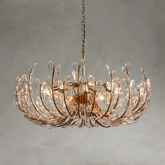 Modern Brass Branch Glass Leaves Chandelier for Low-ceiling