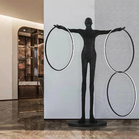 Black Statue LED Rings Floor Lamp