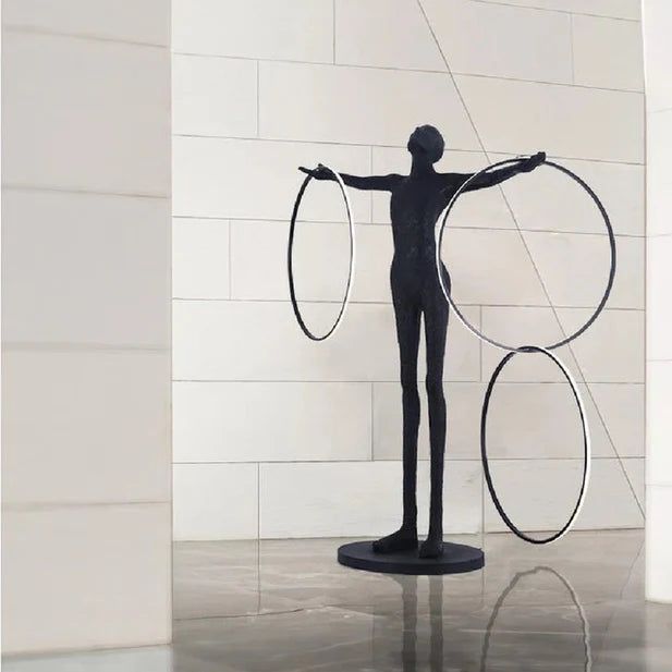 Black Statue LED Rings Floor Lamp