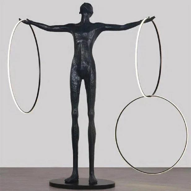 Black Statue LED Rings Floor Lamp