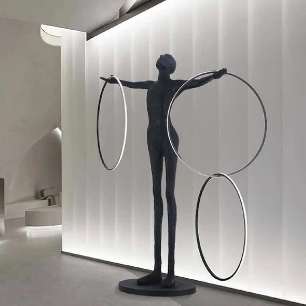 Black Statue LED Rings Floor Lamp