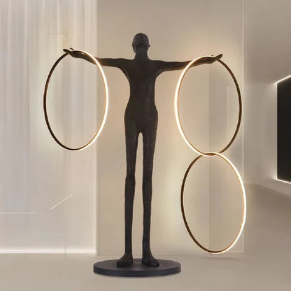 Black Statue LED Rings Floor Lamp