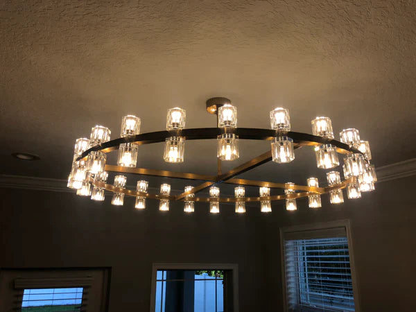 Modern Round 1/2-Tier Brass/Black/Chrome Rings Crystal Chandelier