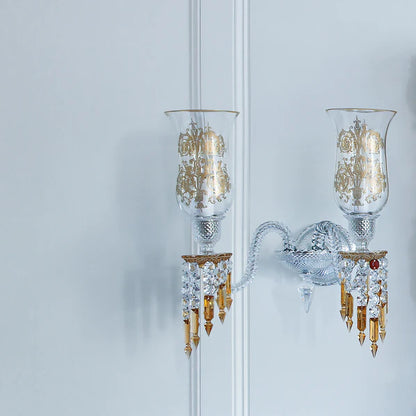 Luxury 2-Candle Yellow&Clear Crystal Wall Lamp