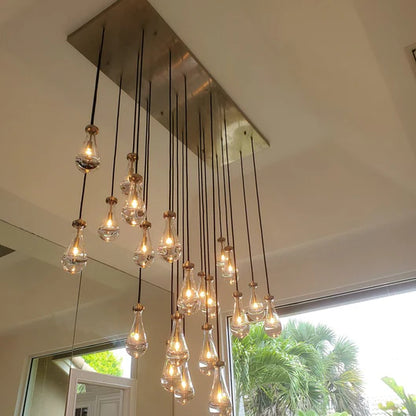 Modern Raindrop Crystal Chandelier with Rectangular Canopy