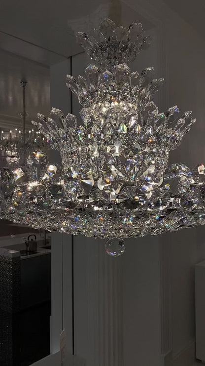 Luxury Empire Floral Crystal Chandelier With 4 Layers Modern Light Fixture for Foyer/ Living Room