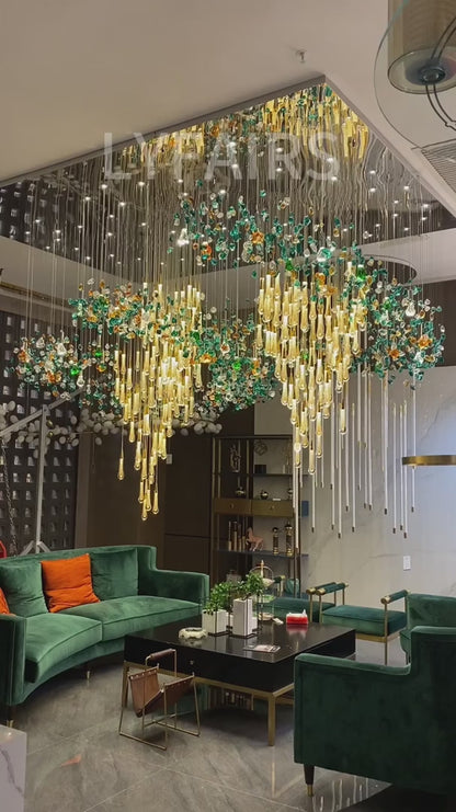 Extra Large Floating Crystal Raindrop Colorful Stone Chandelier for Hotel/Restaurant/Villa