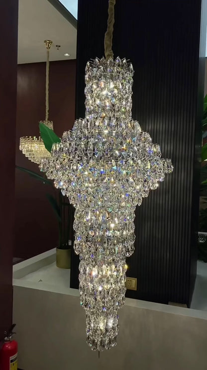 Modern Nail Shaped Crystal Chandelier for Foyer/Staircase/High-ceiling