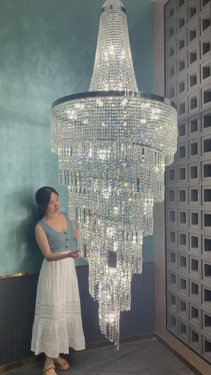 Modern Crystal Tassel Chandelier for High-ceiling/Foyer/Staircase