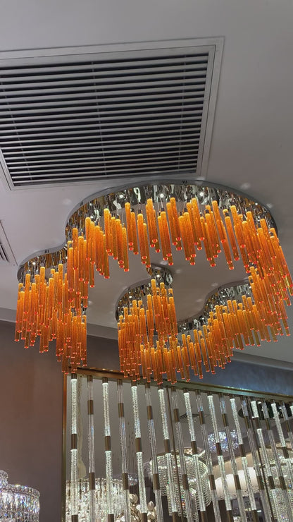 Creative Irregular Floating Orange Crystal Cylinder Chandelier for Living Room/Hotel/Restaurant