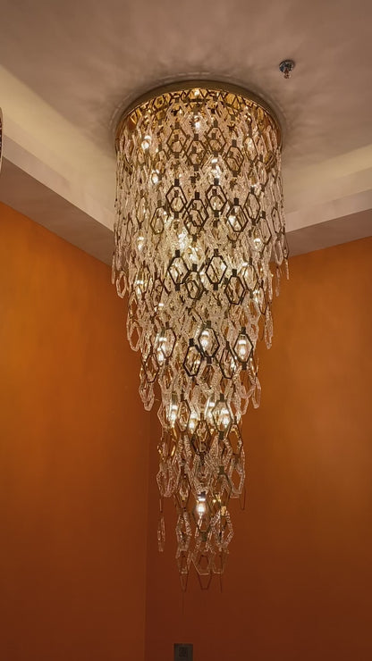 Modern Flush Mount Hexagon Crystal Chandelier for Staircase/Foyer