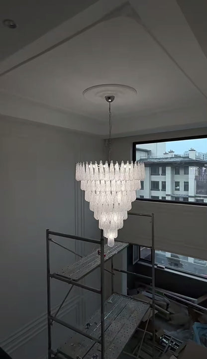 Multi-layered White Plaid-pattern Teardrop Chandelier for Living Room/Bedroom