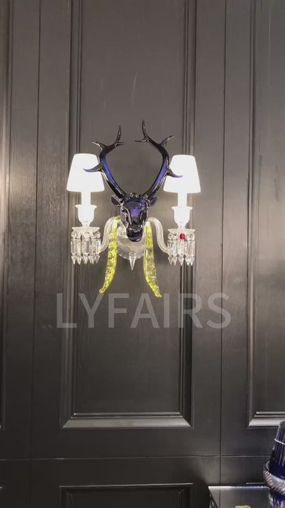 Traditional Colorful Candle Branch Blue Deer Wall Sconce