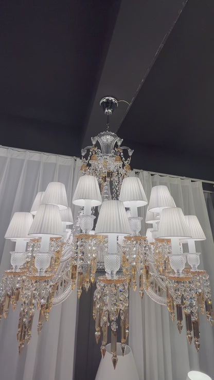 Large Light Luxury Classic Tiered Yellow Crystal Candle shaded Chandelier for High-ceiling Rooms/Living Room