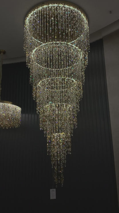 Modern Round 5-Layer Crystal Tassel Chandelier for Villa/Staircase/Foyer/Living Room