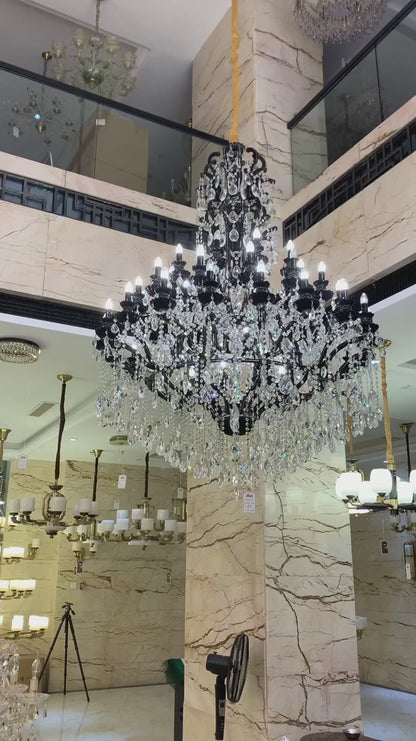 Extra Large Crystal Candle Chandelier in Black Finish for Living Room/Foyer/Staircase/Hotel