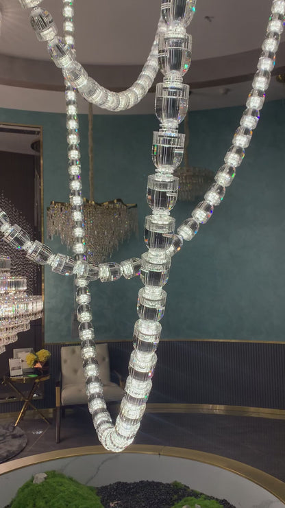 Modern Bullet Crystal Chain Chandelier for Living Room/Staircase/Foyer/Hotel/Restaurant