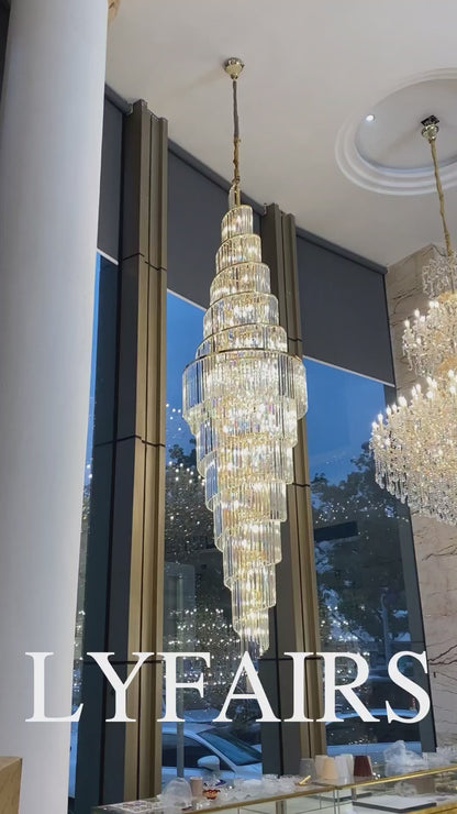 Extra Large Luxury Spiral Crystal Chandelier in Gold Finish