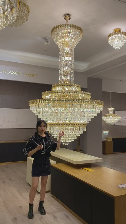 Luxury Extra Large Conical Crystal Chandelier for High Celling Living Room/Foyer