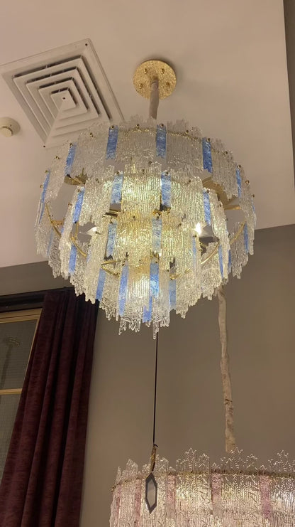 Light Luxury 5-Tier Round Pink/Blue Crystal Chandelier for Living Room/Bedroom