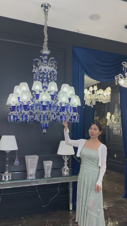 Luxury Vintage Blue Crystal Lampshade Chandelier for Living Room/Staircase/Foyer