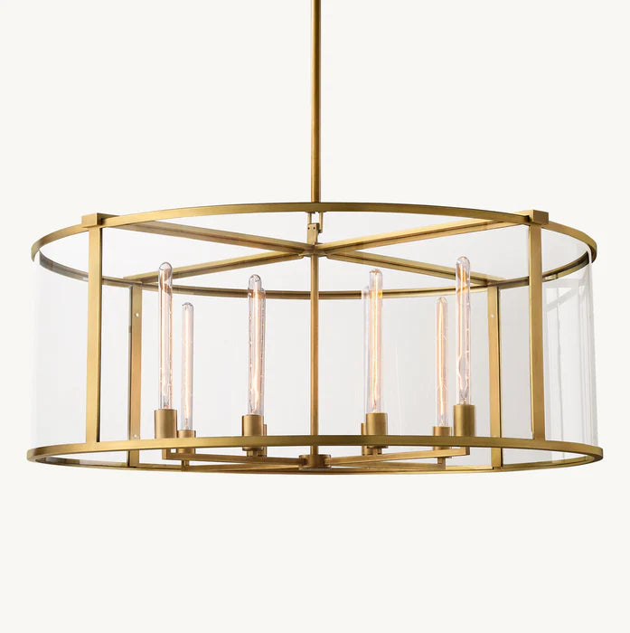 Round Mid-Century Farmhouse Chandelier Brass Gold/ Black Finish Cage Style Taper Candle Pendant Lighting Fixture