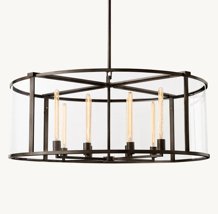 Round Mid-Century Farmhouse Chandelier Brass Gold/ Black Finish Cage Style Taper Candle Pendant Lighting Fixture