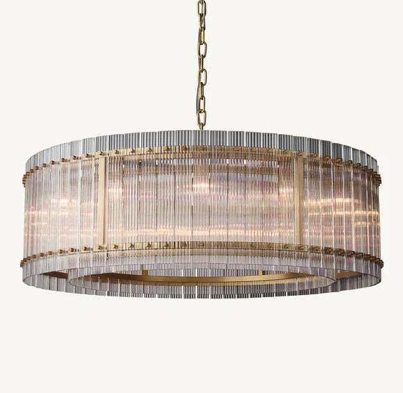 Modern 1-Tier Round Handmade Fluted Glass Panels Chandelier