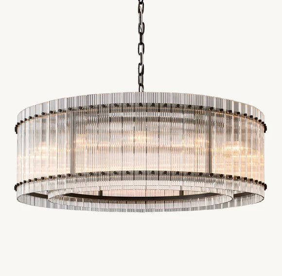 Modern 1-Tier Round Handmade Fluted Glass Panels Chandelier