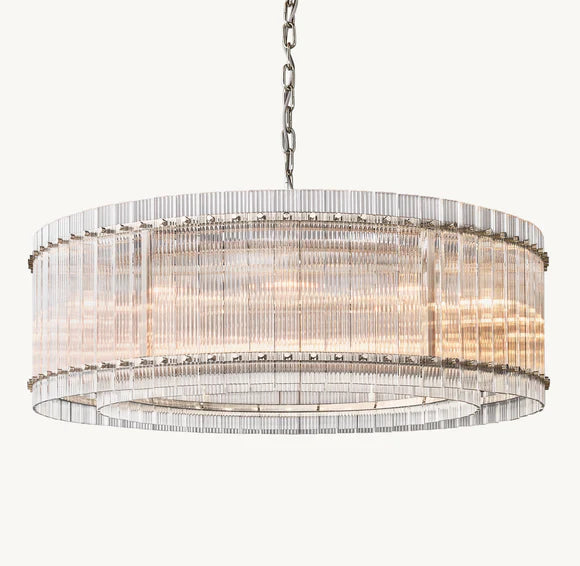 Modern 1-Tier Round Handmade Fluted Glass Panels Chandelier