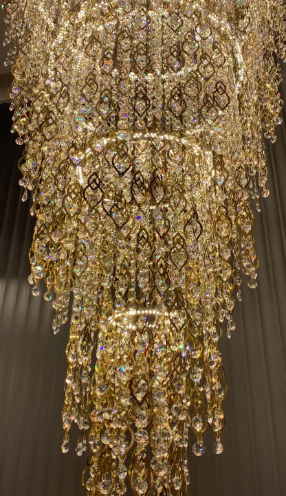 Modern Round 5-Layer Crystal Tassel Chandelier for Villa/Staircase/Foyer/Living Room