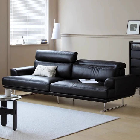 Vintage Simple 3/4/5 Seater Black Leather Straight Sofa