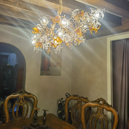 Designer Recommended Art Design Brass Branches Flower Glass Chandelier for Living Room/Dining Room/Kitchen Island