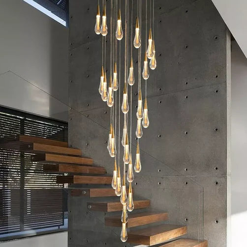 Modern Cascade Raindrop Round Spiral Crystal Chandelier for Staircase/Foyer