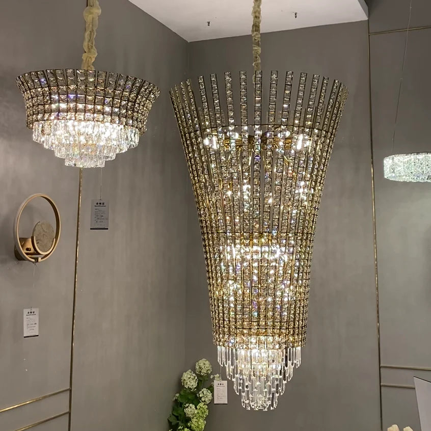 New Luxury Creative Multi-tiered Crystal Chandelier in Champagne Gold Finish for Living/Dining Room/Staircase/Foyer