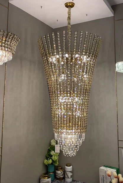 New Luxury Creative Multi-tiered Crystal Chandelier in Champagne Gold Finish for Living/Dining Room/Staircase/Foyer