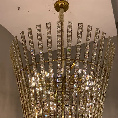 New Luxury Creative Multi-tiered Crystal Chandelier in Champagne Gold Finish for Living/Dining Room/Staircase/Foyer