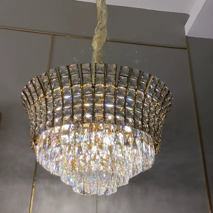 New Luxury Creative Multi-tiered Crystal Chandelier in Champagne Gold Finish for Living/Dining Room/Staircase/Foyer