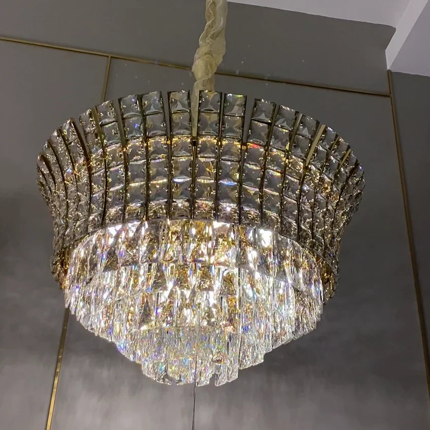 New Luxury Creative Multi-tiered Crystal Chandelier in Champagne Gold Finish for Living/Dining Room/Staircase/Foyer