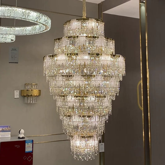 Luxury Extra Large Multi-tier Meilting Ice Crystal Chandelier for Staircase/Foyer/Entryway/Hotel