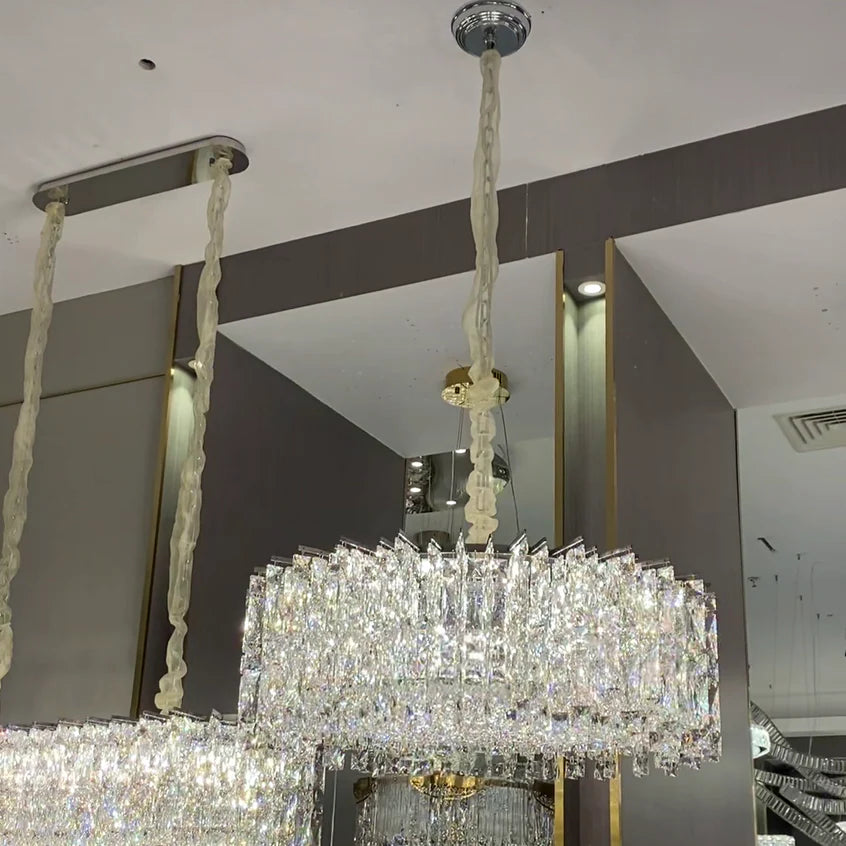 Modern Luxury Round/Rectangle Ice Crystal Chandelier in Chrome Finish for Living/Dining Room/Bedroom