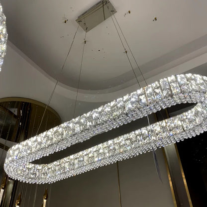 Light Luxury Round/Oval Spliced Crystal Chandelier for Living/Dining Room/Kitchen Island