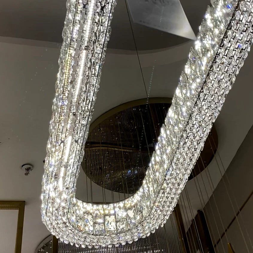 Light Luxury Round/Oval Spliced Crystal Chandelier for Living/Dining Room/Kitchen Island