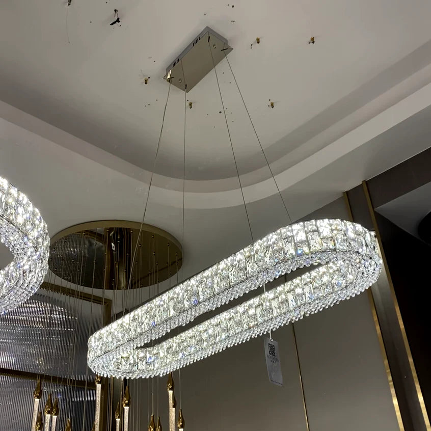 Light Luxury Round/Oval Spliced Crystal Chandelier for Living/Dining Room/Kitchen Island