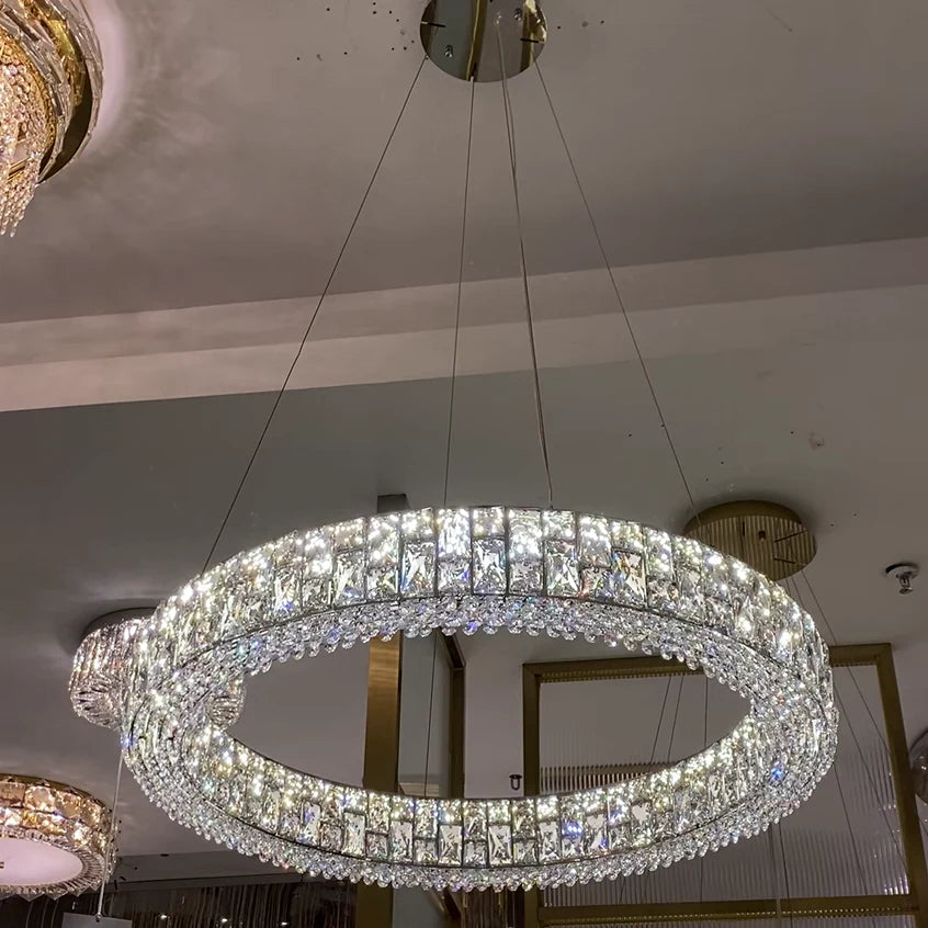 Light Luxury Round/Oval Spliced Crystal Chandelier for Living/Dining Room/Kitchen Island