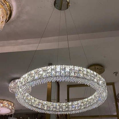 Light Luxury Round/Oval Spliced Crystal Chandelier for Living/Dining Room/Kitchen Island