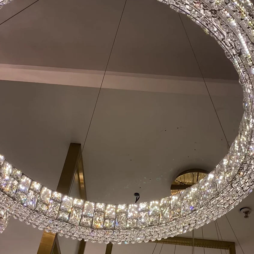 Light Luxury Round/Oval Spliced Crystal Chandelier for Living/Dining Room/Kitchen Island