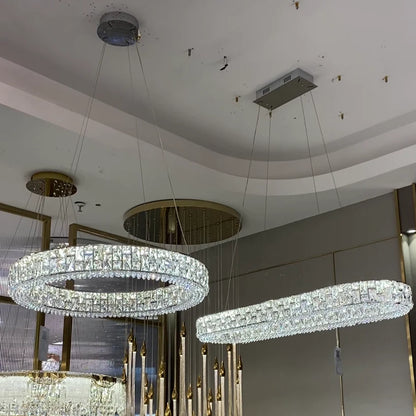 Light Luxury Round/Oval Spliced Crystal Chandelier for Living/Dining Room/Kitchen Island