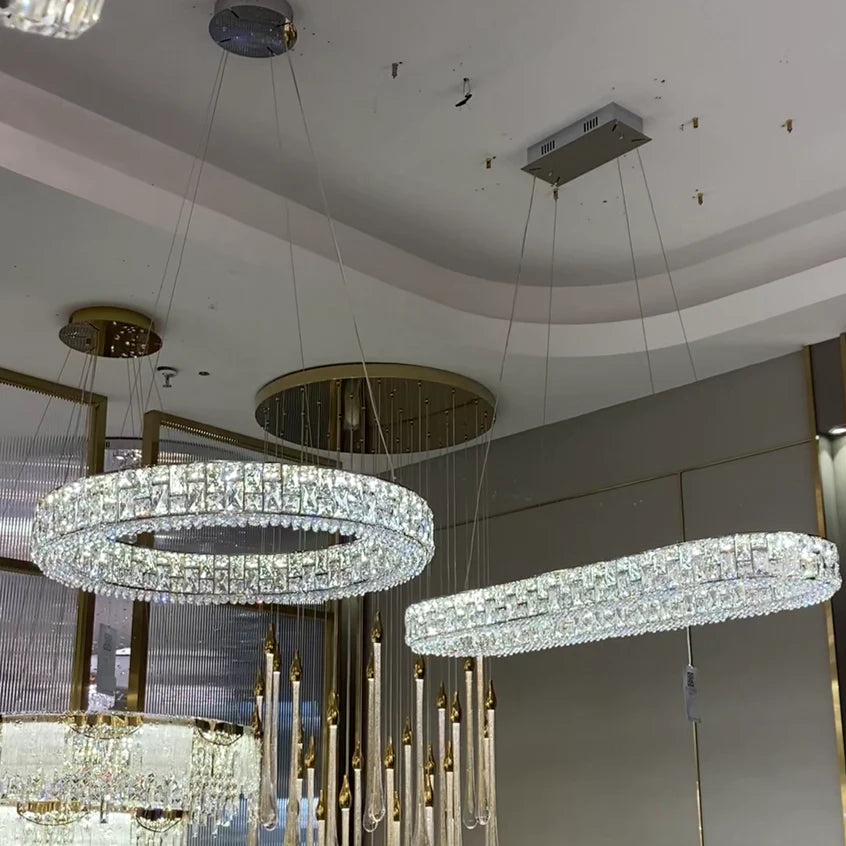 Light Luxury Round/Oval Spliced Crystal Chandelier for Living/Dining Room/Kitchen Island